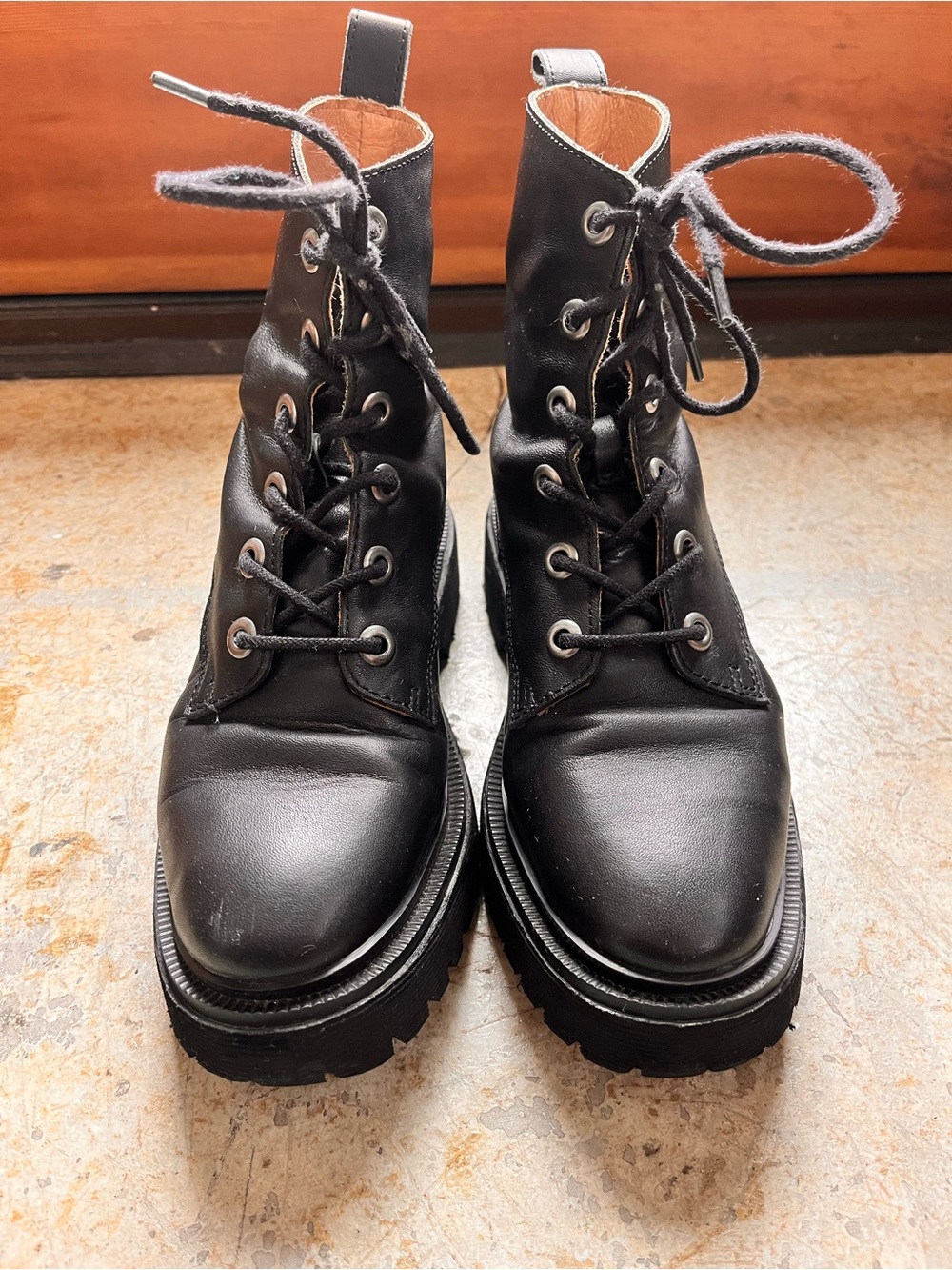 Madewell Black Leather Lace-Up Combat Boots